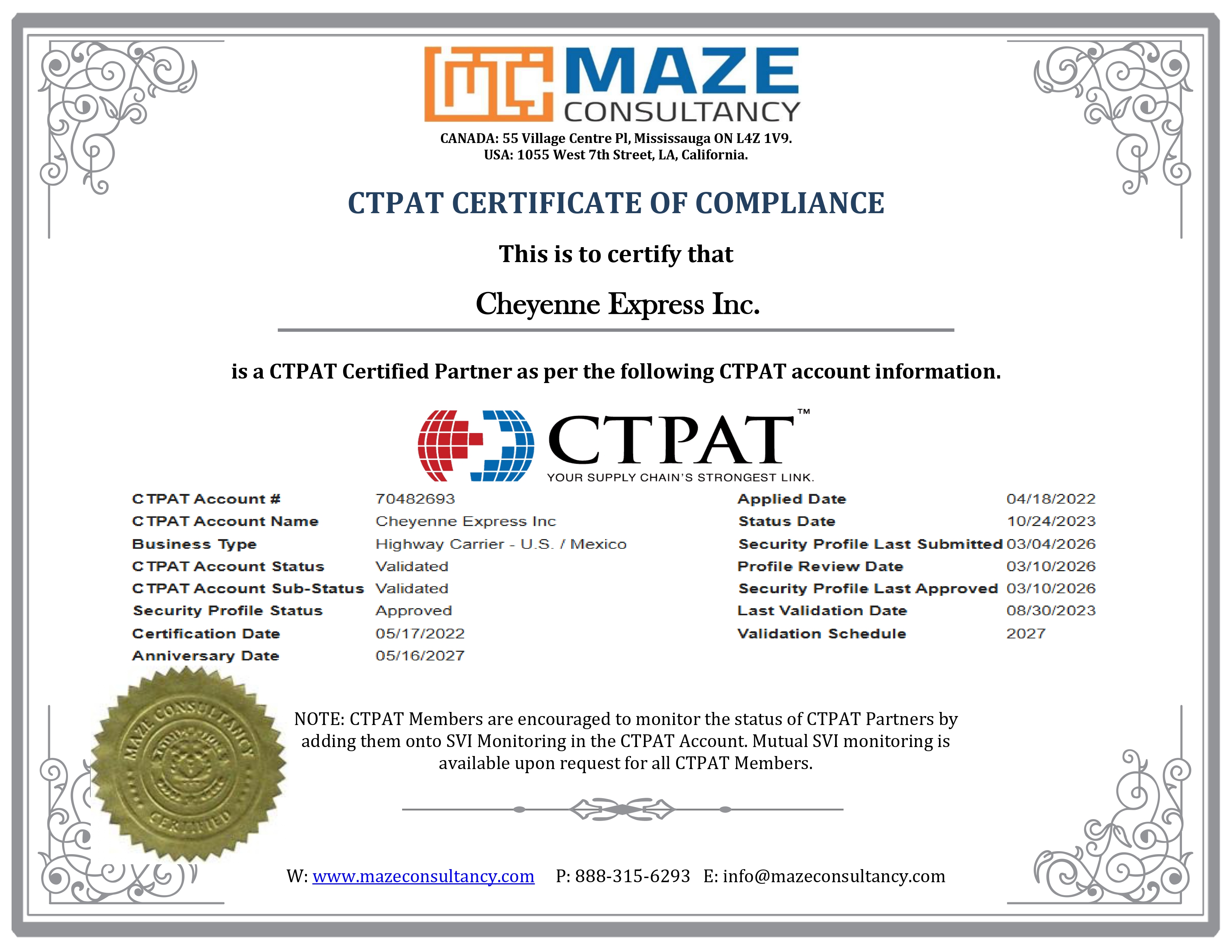 CTPAT Certificate